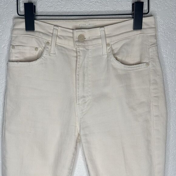 New MOTHER The Insider Crop Step Fray Jeans Cream Puff Size 26 - Picture 4 of 16